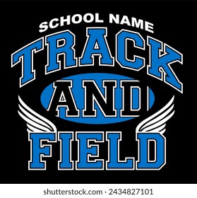 track and field team design with winged foot for school, college or league sports