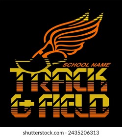 track and field team design with winged foot for school, college or league sports