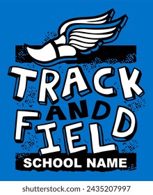 track and field team design with winged foot for school, college or league sports