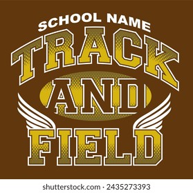 track and field team design with winged foot for school, college or league sports