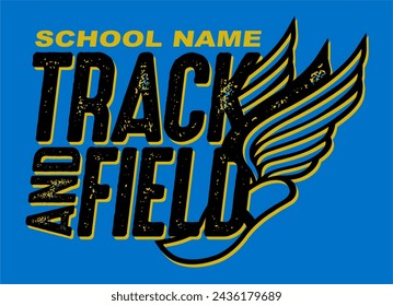 track and field team design with winged foot for school, college or league sports