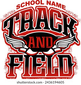 track and field team design with winged foot for school, college or league sports