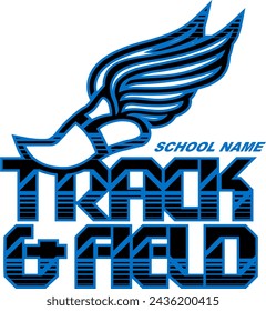 track and field team design with winged foot for school, college or league sports