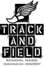 track and field team design with winged foot for school, college or league sports