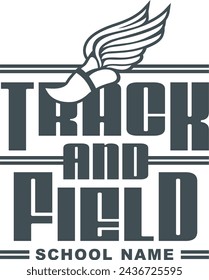 track and field team design with winged foot for school, college or league sports