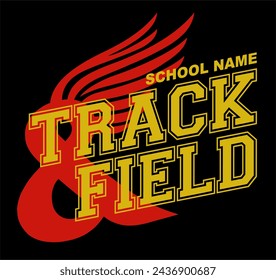 track and field team design with winged foot for school, college or league sports