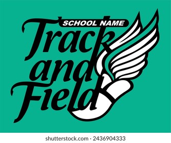 track and field team design with winged foot for school, college or league sports