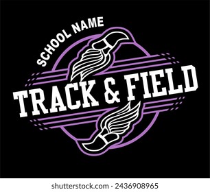 track and field team design with winged foot for school, college or league sports