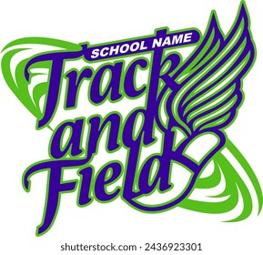 track and field team design with winged foot for school, college or league sports