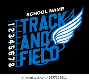 track and field team design with winged foot for school, college or league sports