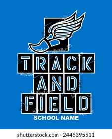 track and field team design with winged foot for school, college or league sports