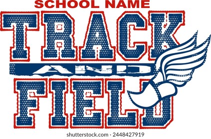 track and field team design with winged foot for school, college or league sports