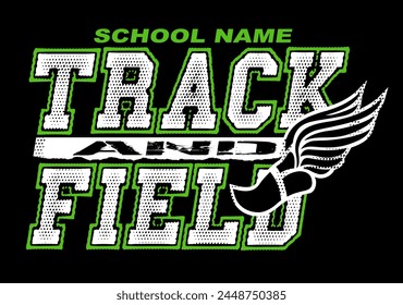 track and field team design with winged foot for school, college or league sports