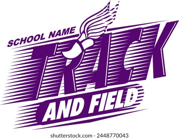 track and field team design with winged foot for school, college or league sports