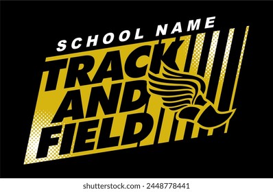 track and field team design with winged foot for school, college or league sports