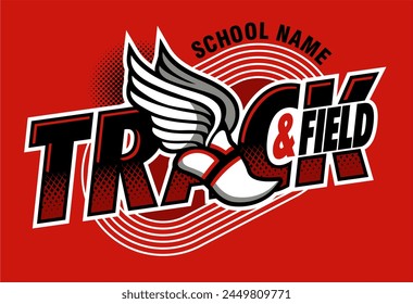 track and field team design with winged foot for school, college or league sports