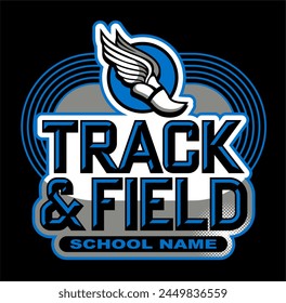 track and field team design with winged foot for school, college or league sports