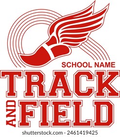 track and field team design with winged foot for school, college or league sports