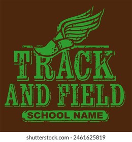 track and field team design with winged foot for school, college or league sports