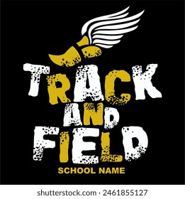 track and field team design with winged foot for school, college or league sports