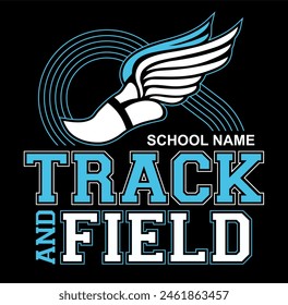 track and field team design with winged foot for school, college or league sports