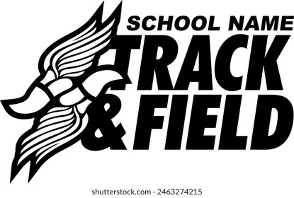 track and field team design with winged foot for school, college or league sports