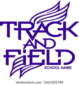 track and field team design with winged foot for school, college or league sports