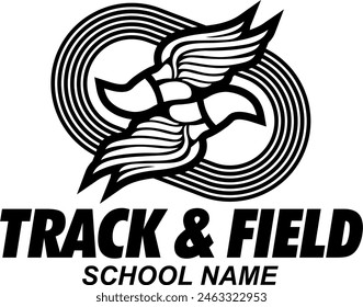 track and field team design with winged foot for school, college or league sports