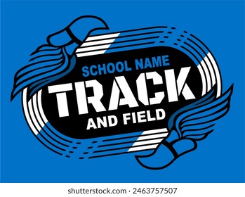 track and field team design with winged foot for school, college or league sports