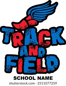 track and field team design with winged foot for school, college or league sports