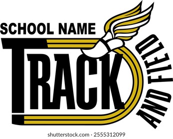 track and field team design with winged foot for school, college or league sports
