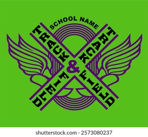 track and field team design with winged foot for school, college or league sports