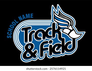 track and field team design with winged foot for school, college or league sports