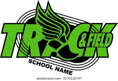 track and field team design with winged foot for school, college or league sports
