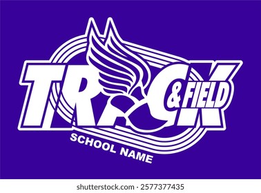 track and field team design with winged foot for school, college or league sports