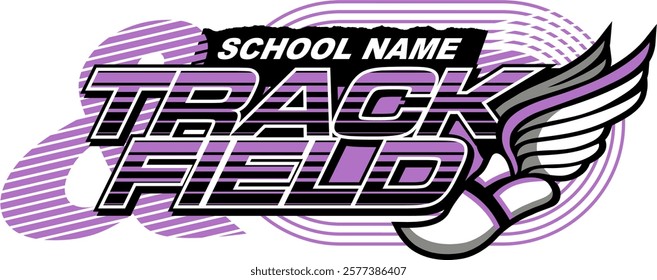track and field team design with winged foot for school, college or league sports