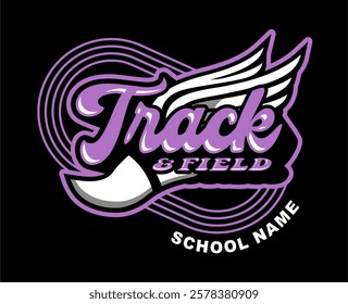 track and field team design with winged foot for school, college or league sports