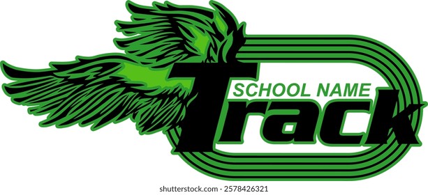 track and field team design with winged foot for school, college or league sports