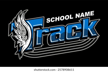 track and field team design with winged foot for school, college or league sports
