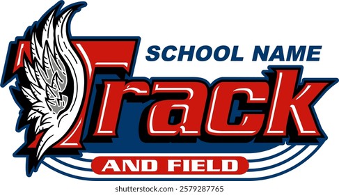 track and field team design with winged foot for school, college or league sports