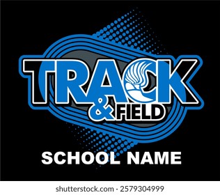 track and field team design with winged foot for school, college or league sports