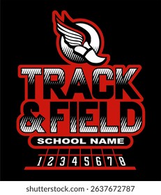 track and field team design with winged foot for school, college or league sports