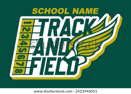 track and field team design with winged foot for school, college or league sports
