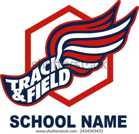 track and field team design with winged foot for school, college or league sports