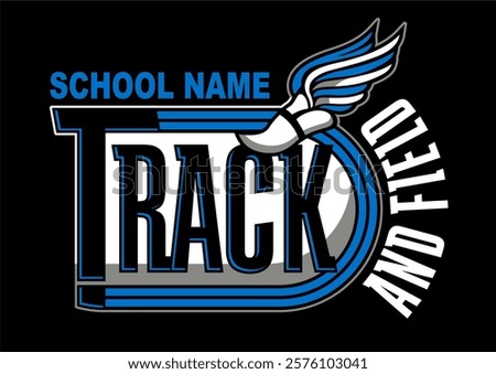 track and field team design with winged foot for school, college or league sports