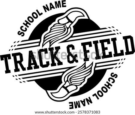 track and field team design with winged foot for school, college or league sports