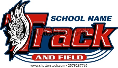 track and field team design with winged foot for school, college or league sports