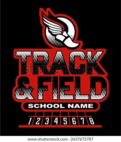 track and field team design with winged foot for school, college or league sports