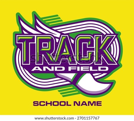 track and field team design with winged foot for school, college or league sports