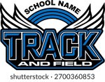 track and field team design with wings for school, college or league sports